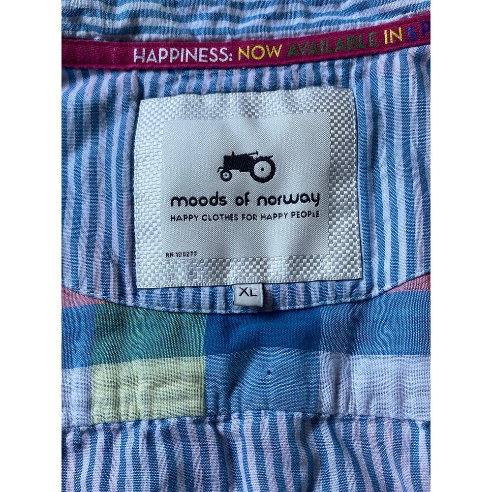 Moods of Norway Men XL Preppy Plaid Cotton Short Sleeve Shirt Hipster Breathable - Picture 4 of 13